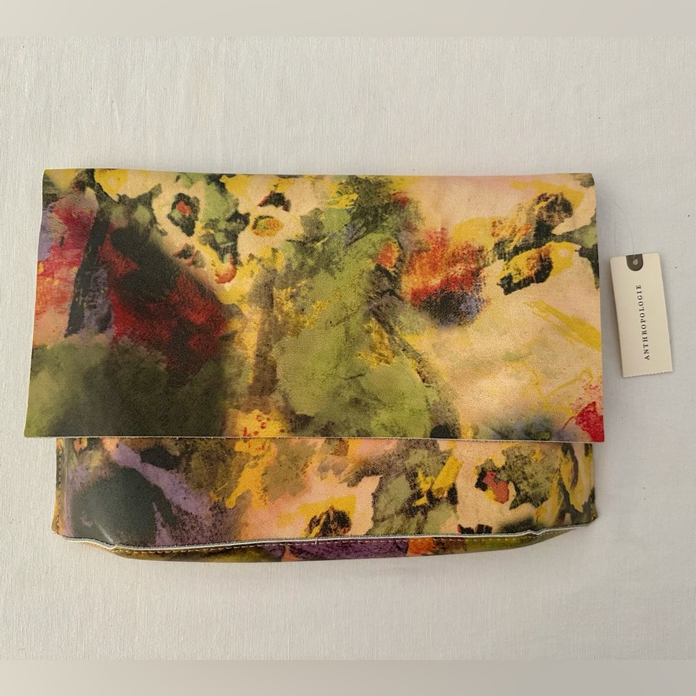Anthropologie watercolor leather clutch
